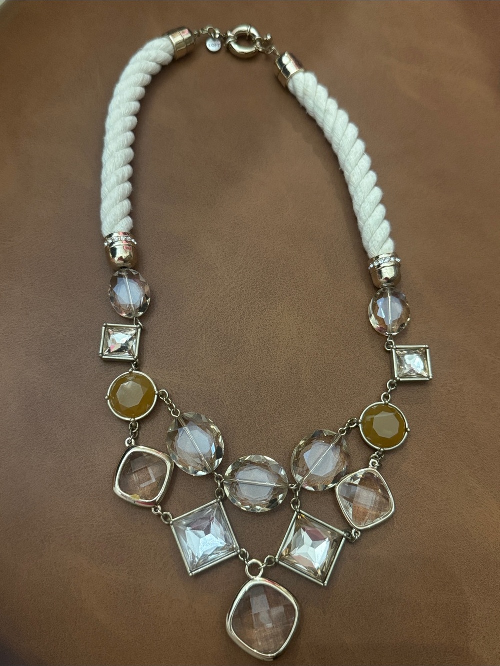 LOFT Cream Rope Necklace with Clear and Amber Accents